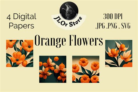 2 Orange Flowers Digital Paper Designs And Graphics