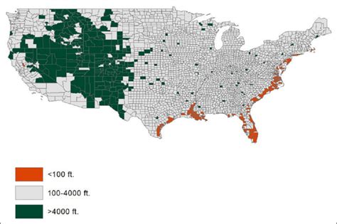 Geographic altitude (feet) of the mainland United States. | Download ...