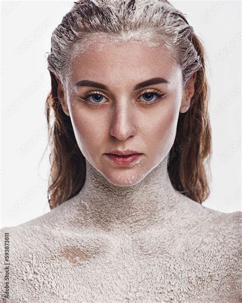 Fine Art Portrait The Woman S Naked Wet Body Is Covered With A Thin Layer Of Flour Creative