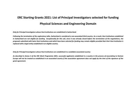 Pdf Erc Starting Grants 2021 List Of Principal Investigators Dokumentips