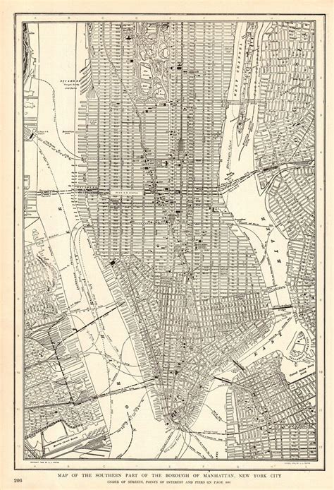 1914 Antique Manhattan City Map Of New York City Street Map Etsy