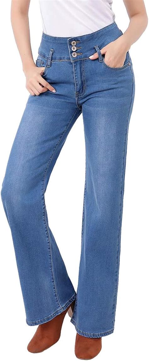 Schlaghose Frauen Hohe Taille Bootcut Jeans Straight Leg Stretch Denim