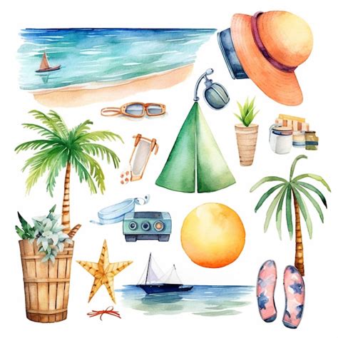 Premium AI Image | A watercolor illustration of a beach scene with a ...