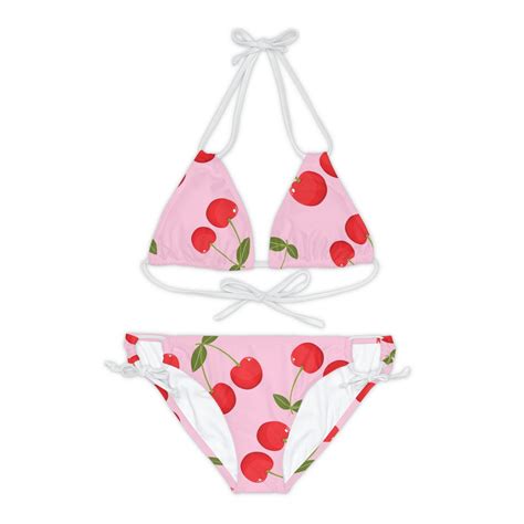Pink Cherry Strappy Bikini Set Cute Bikini Set Women S Summer Swimwear Two Piece Bathing Suit