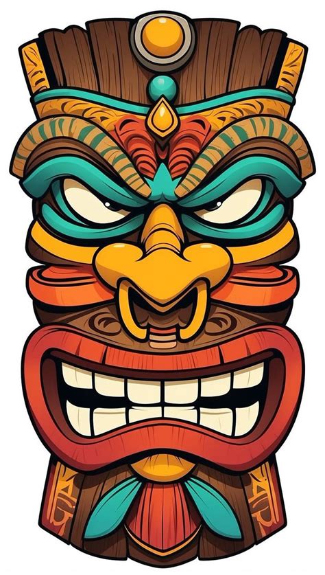 A Cartoon Tiki Mask With A Big Grin On Its Face Tiki Art Pop Art