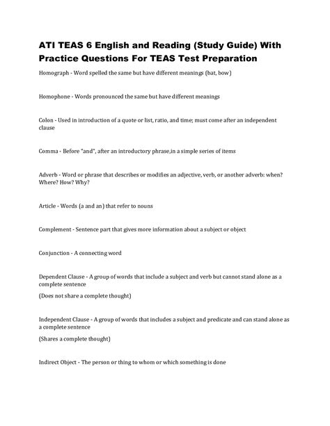 ATI TEAS 6 English and Reading (Study Guide) With Practice Questions