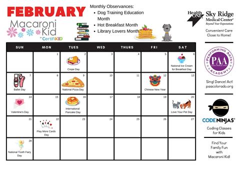 Fun Days to Celebrate in February (FREE Printable Calendar!) | Macaroni ...