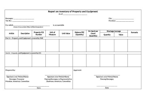 inventory report  property equipment  barangay studocu