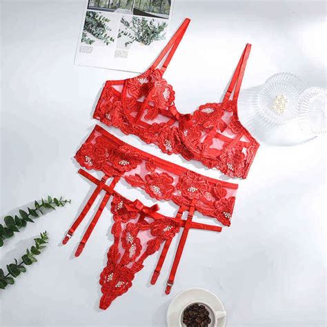 Lingerie Sets Sexy Floral Embroidery Underwire Lingerie Set Erotic