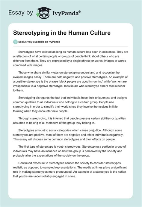 Stereotyping In The Human Culture 1085 Words Essay Example