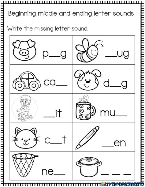 Beginning Middle Ending Sounds Online Exercise For Live Worksheets