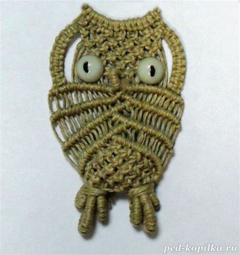 Сова в технике макраме. Эта сова выполнена из льняных ниток в технике ...