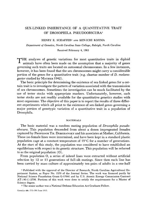 PDF Sex Linked Inheritance Of A Quantitative Trait Of Drosophila Pseudoobscura