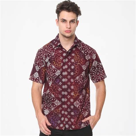 Jual Batik Agrapana Cap Samagata Kemeja Batik Pria Merah Di Seller