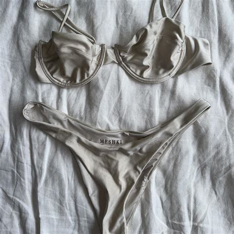Meshki Nude Beige Silk Look Bikini With Underwire Depop