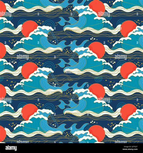 Hand Drawn Japanese Wave Pattern Vector Illustration Stock Vector Image