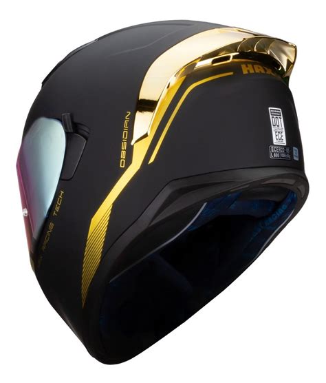 Casco Hax Integral Obsidian Negro Mate Oro Moto Certificado Meses Sin