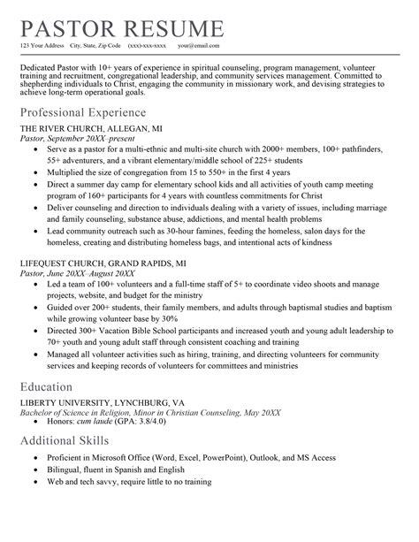 Youth Pastor Resume Templates