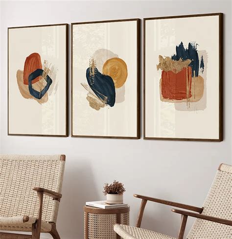 Kit Quadro Decorativo Azul Terra Amarelo E Nude Off