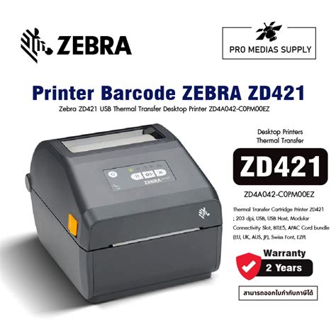 Zebra Zd421 Usb Thermal Transfer Desktop Printer Zd4a042 C0pm00ez