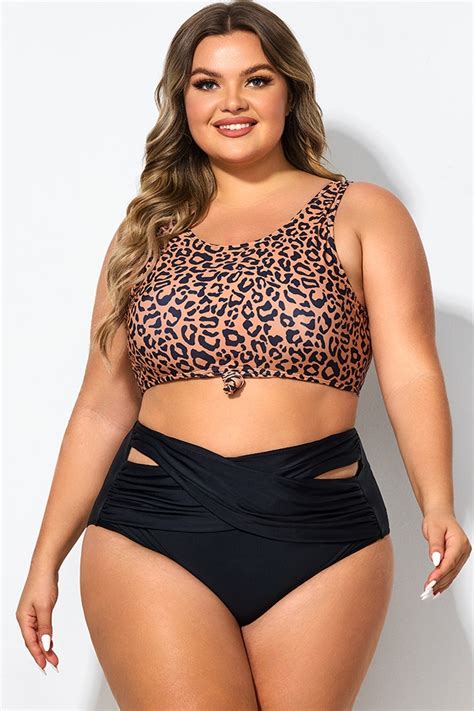 Leopard Print Scoop Neck Front Women Bikini Top Meet Curve Meet Curve
