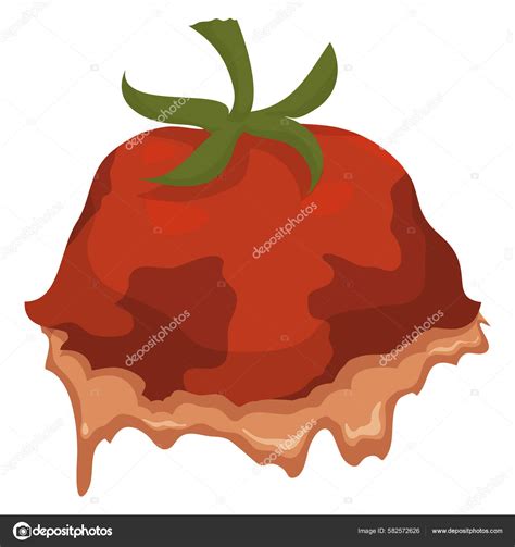 Isolated Rotten Tomato Stem Spilling Foul Smelling Juice Design Cartoon