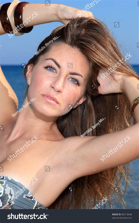Sexy Hot Brunette Bikini Model On Stock Photo 86713648 Shutterstock