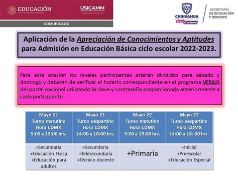 Comunicado Aplicación de la Apreciación de Conocimientos y Aptitudes