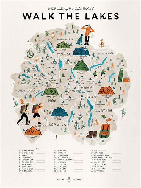 Lake District Map Illustrated Cumbria & The Lake District Map Print