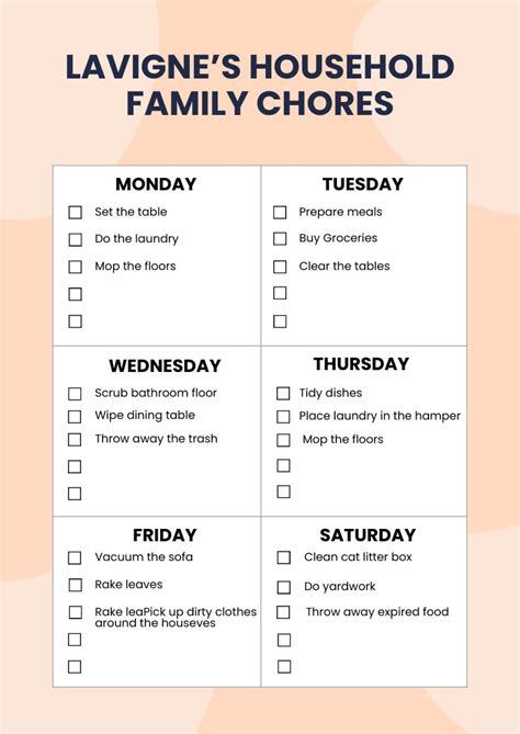 daily household chores template personalized zone cleaning chore