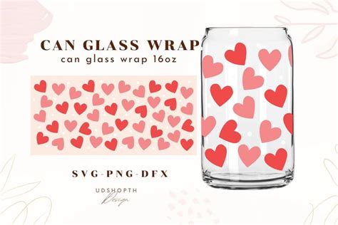 Valentines Hearts Glass Cup SVG Valentines Glass Coffee Cup Cup Wrap