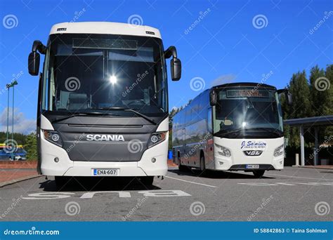 White Scania Touring And Vdl Futura Coach Buses Editorial Stock Photo