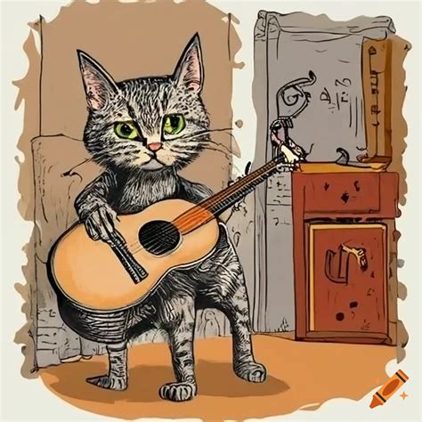 Colorful Illustration Of A Cat Playing A Guitar On Craiyon