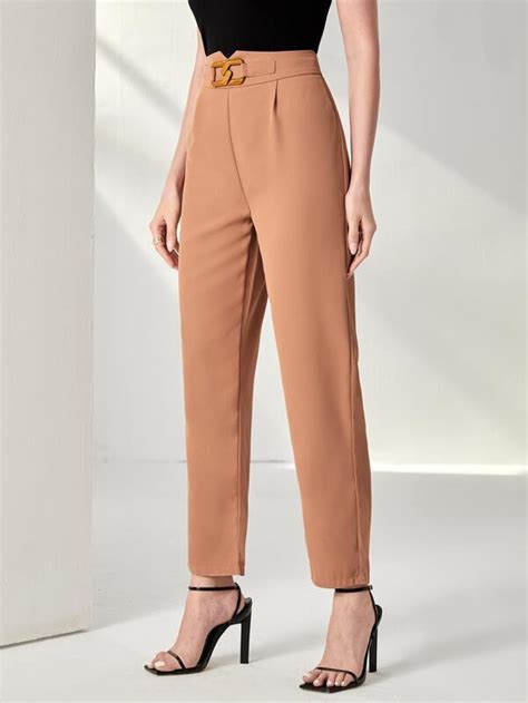 Shein Bizwear Hardware Detail Fold Pleated Trousers Shein Uk