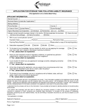 Fillable Online Application For Storage Tank Pollution Liability