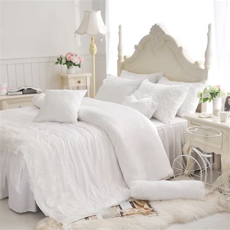 White Lace Ruffle Bedding Sets Cotton 4pcs Princess Duvet Cover