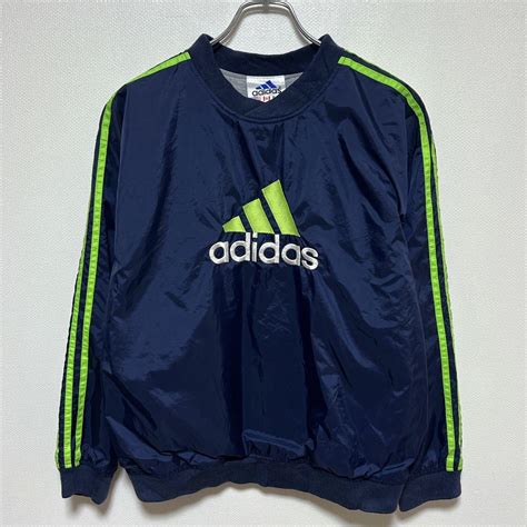 オ*ツ様 adidas プルオーバー ナイロンジャケット ビッグロゴ刺繍 ネイビ - メルカリ