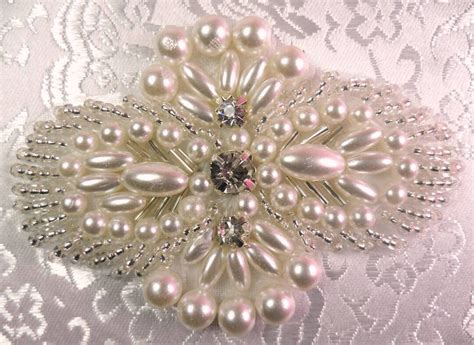 JB Hot Fix Silver Pearl Beaded Rhinestone Applique For Sewing And