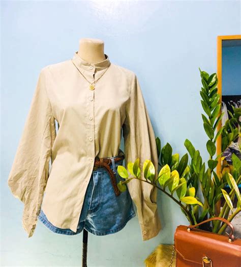 Chinese Collar Nude Brown Top Women S Fashion Tops Others Tops On