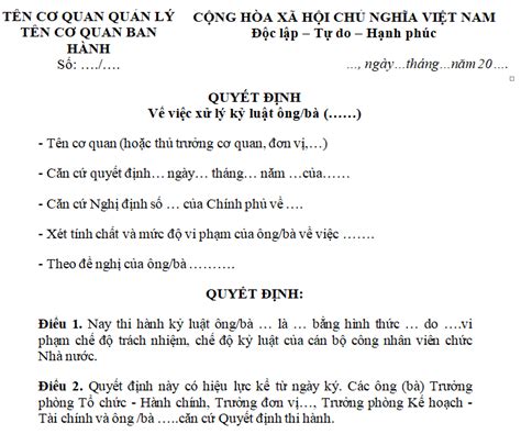 Mẫu Quyết định Kỷ Luật Viên Chức Mới Nhất Hiện Nay Như Thế Nào