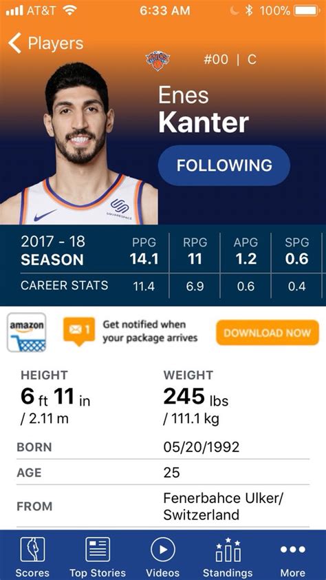 UK Career Statistics and Bio for Enes Kanter