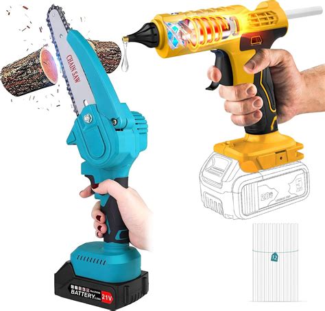 Amazon Cordless Hot Glue Gun Kit For DeWalt V V Battery And Mini Chainsaw Cordless