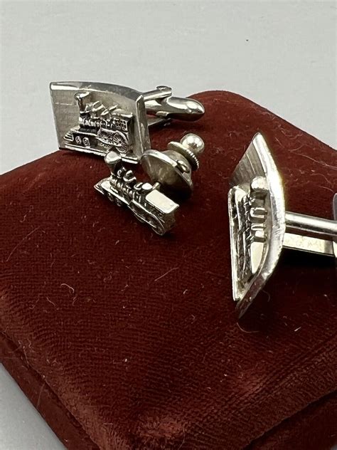 Vintage Cufflink Set Swank Train Locomotive With Tie Gem