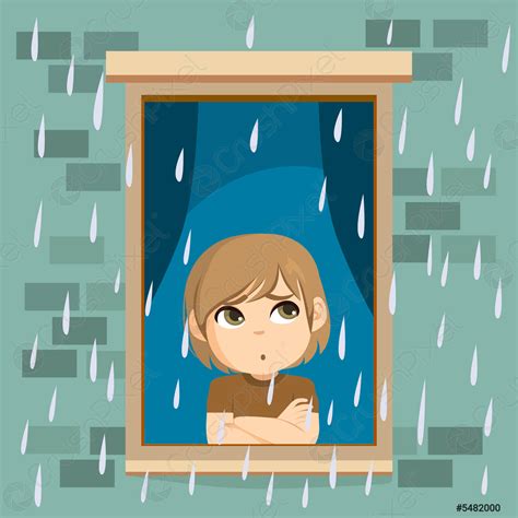 Boy Looking Rain Through Window Stock Vector 5482000 Crushpixel