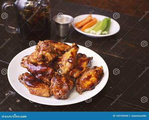 Smokey BBQ Chicken Wings Sauce Stock Photo - Image of wood, tabletop