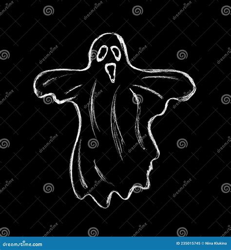 A White Ghost with Eyes and Mouth on a Black Background Stock Illustration - Illustration of ...