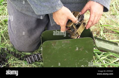 The Soldier Puts Machine Gun Tape In A Drawer The First World Warwwi