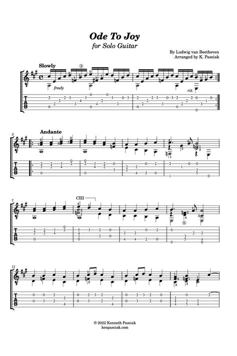 Ode To Joy By Beethoven For Guitar Sheet Music Tablature Ode To