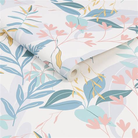 Fresco Ink Leaf Indigo Ochre Wallpaper Wilko