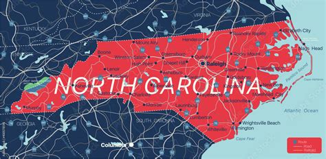 North Carolina state detailed editable map with cities and towns ...